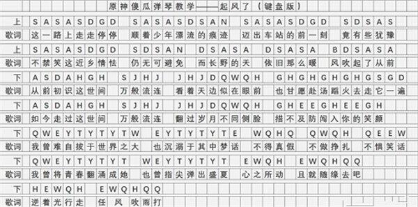 原神镜花之琴起风了怎么弹 起风了乐谱分享